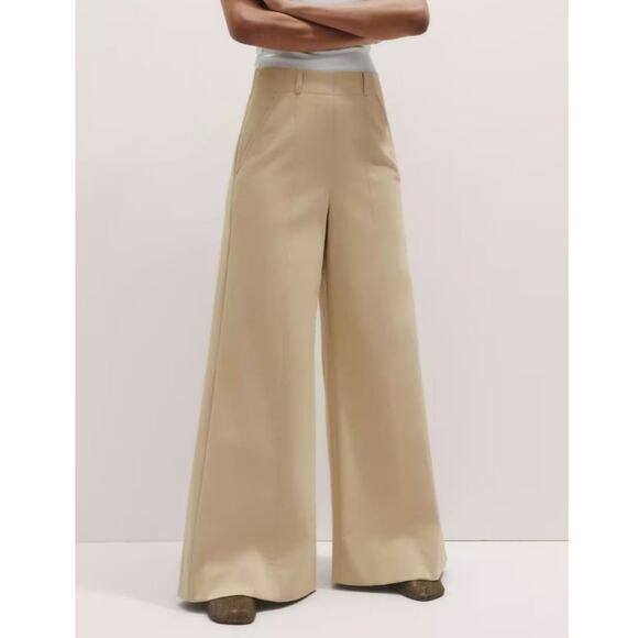 Me+Em High Waist Wide Leg Trouser Pant Light Stone Tan 12 Short Chic Minimalist - Picture 1 of 15